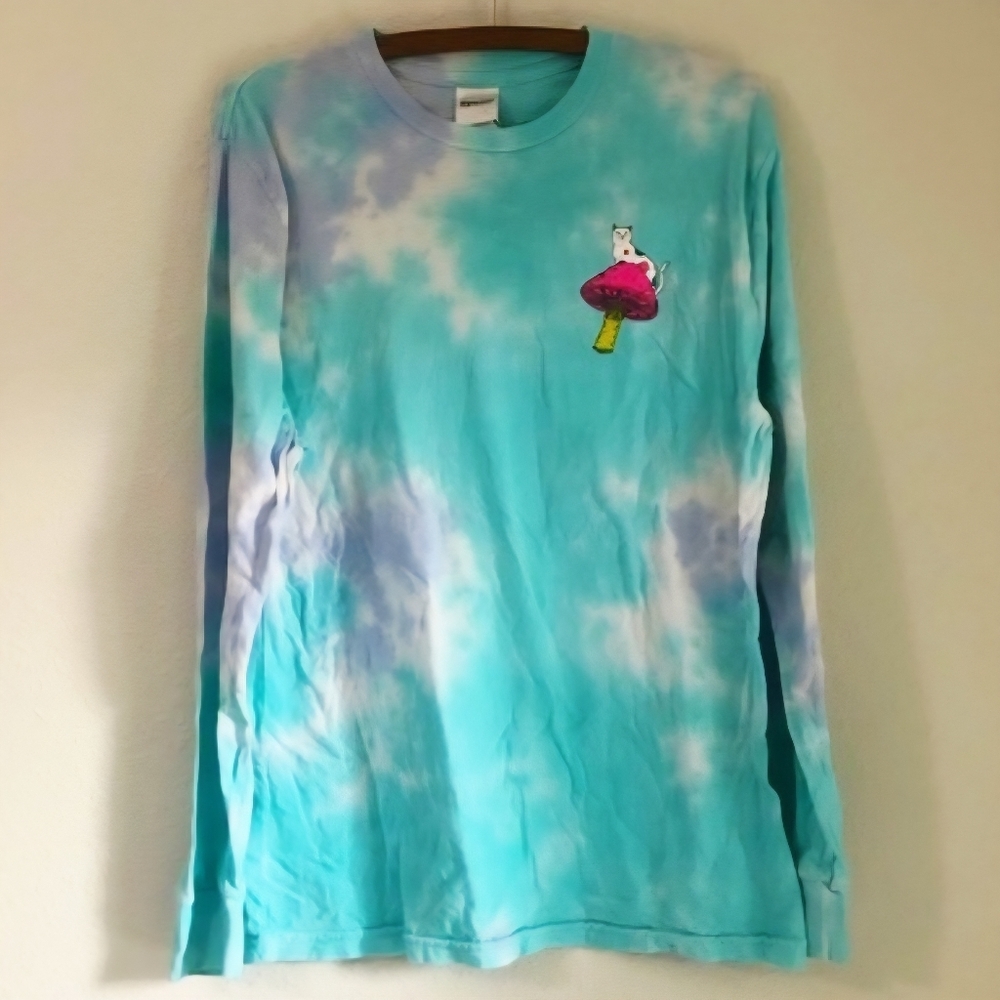 RipNDip TieDye Lord Nermal Shrooms Long Sleeve Tee Teal Purple Men's Large L EUC